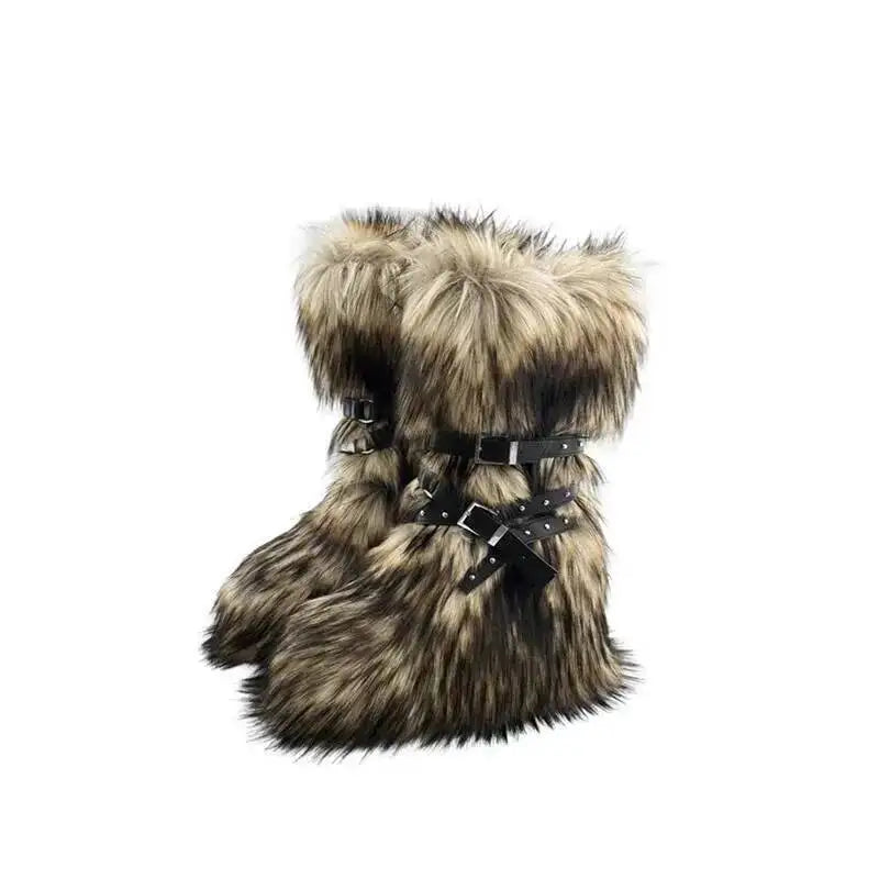 2025 Winter Subculture High Top Furry Boots For Women Snow Boots Niche Lined Thick Soled Long Tube Snow Boots