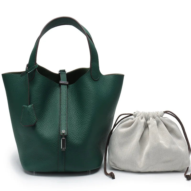 Fashion Classic Womens Bucket Bags Leather Lady Hand Bags High Quality Genuine Leather Luxury Ladies Top Handle Handbags