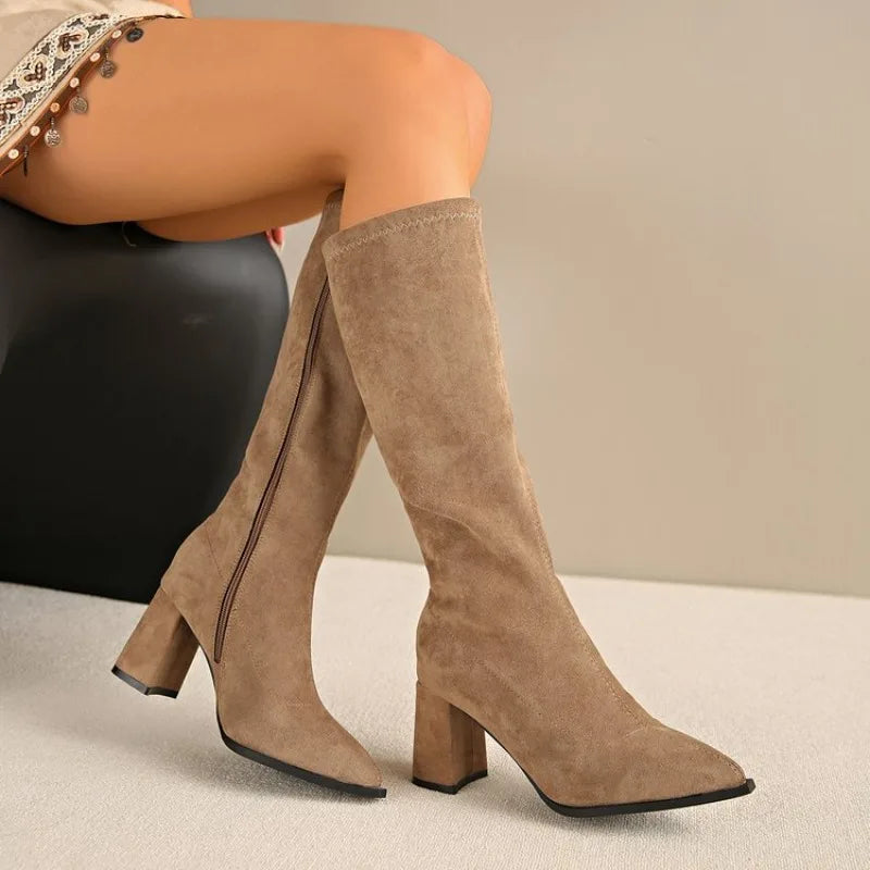 Sexy High Heels Women's Long Boots Fashion Elegant Suede Shoes 2026 Pumps Party Winter Boots New Suede Knee High Boots Mujer