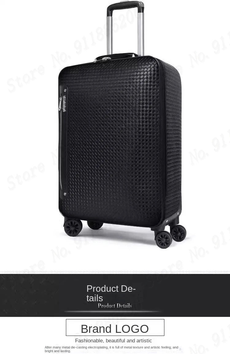 Genuine Leather Trolley Case 20 Inch Men's Business Boarding Suitcase Universal Wheel Luggage Bag 16 Inch Woven Pattern Leather