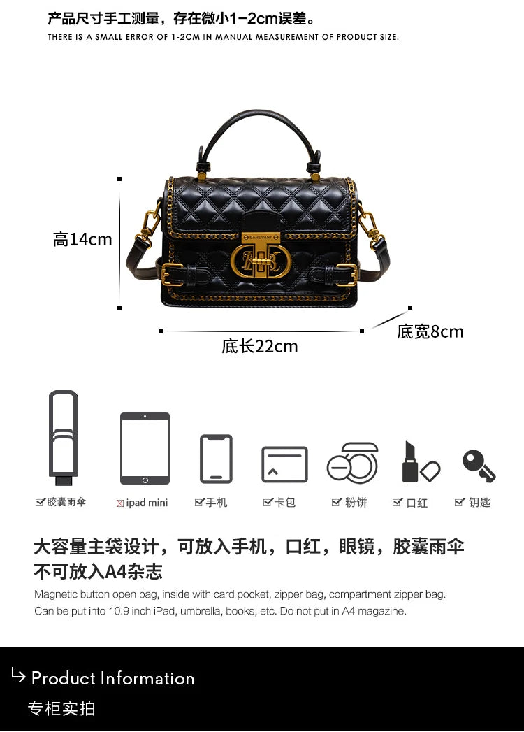 Women's handbag genuine diamond grid handbag women's 2024 new high-end designer crossbody shoulder small square bag