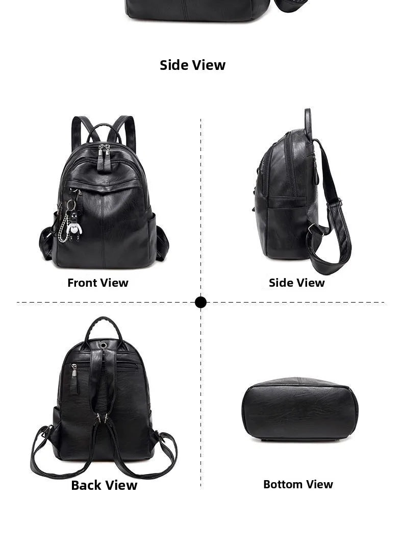 Women's Large Capacity Soft Leather Backpack Fashionable Street Style Travel Bag 2025 New Korean Version Trendy Ladies Bag