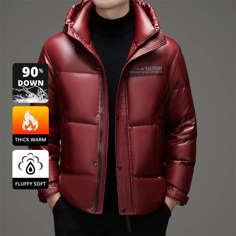 High End Thick Brand Casual Fashion Shiny Men Down Jacket Winter Warm Hooded Designer Parkas Windbreaker Puffer Feather Coats