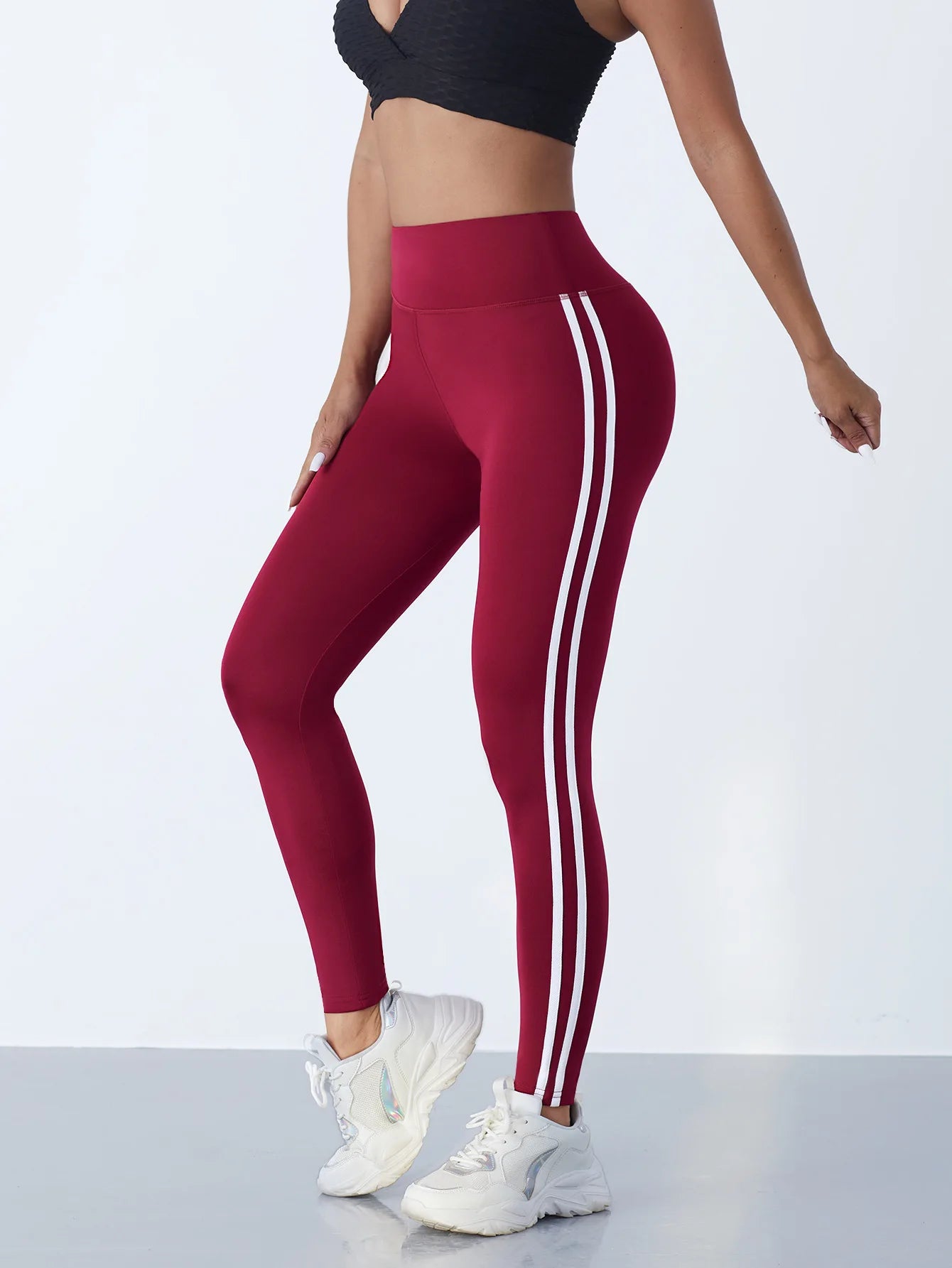Yoga Leggings Women Striped Slim Sports Pants High Waist Hip Liftting Casual Tight Workout Running Stretchy Athletic Gym Legging
