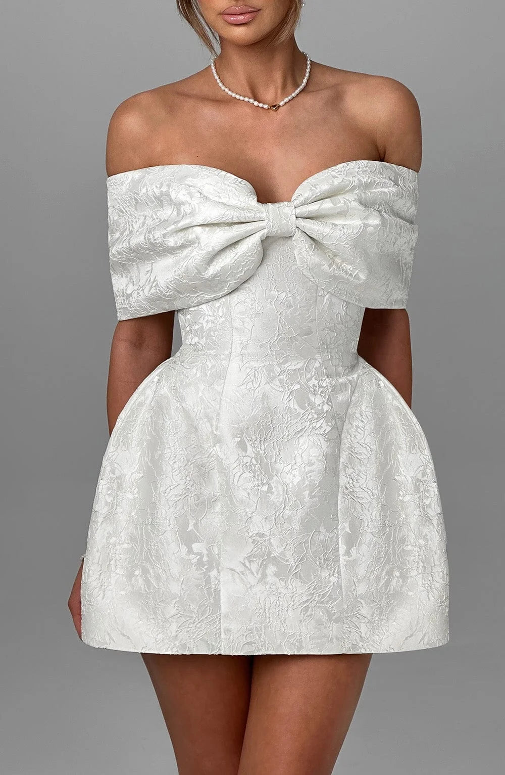 Pink Big Bow Jacquard Prom Dress Off Shoulder Women Formal Evening Gowns Fitted Mini Skirt For Wedding Cocktail Party