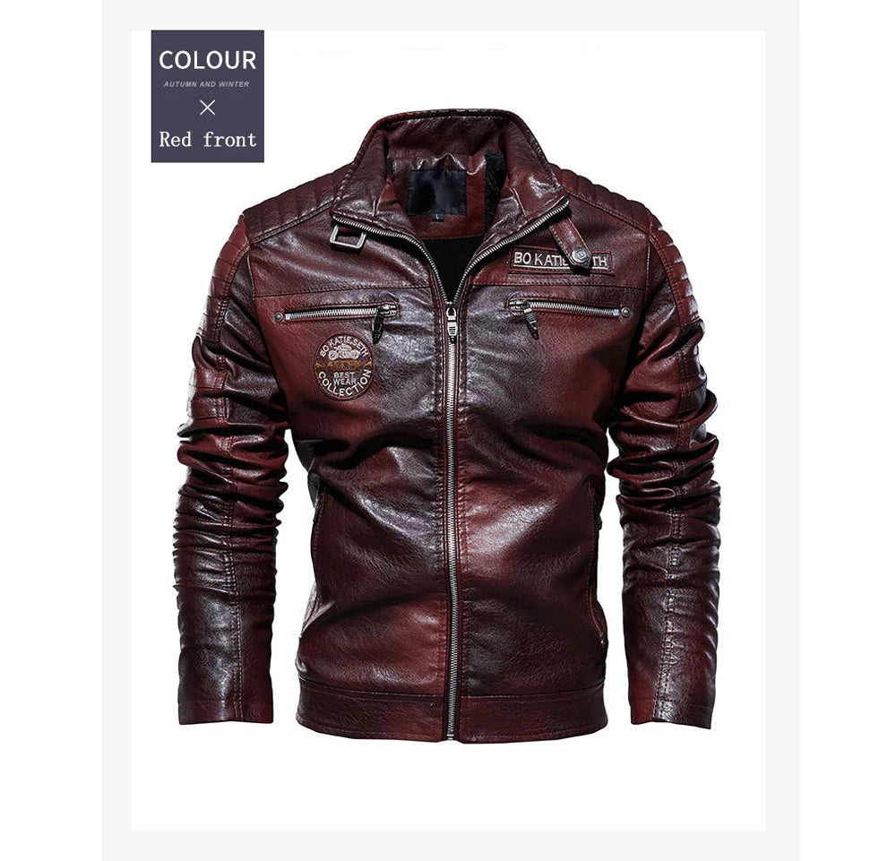 Autumn Winter Men's PU Leather Jackets Fashion Men Retro Zipper Biker Leather Coats Men Fleece Lined Warm Windbreaker Jacket 7XL
