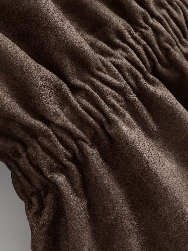 Women Brown Faux Suede Short Jacket Tie‑waist Long Sleeve Vintage Streetwear 2026 Lady New Autumn Winter Casual Outerwear Coat