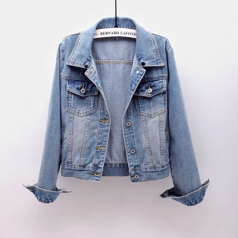 S-5XL Women Denim Jackets Spring Autumn Single-Breasted Detachable Hood Short Jean Jacket All-Match Casual Slim Outerwear