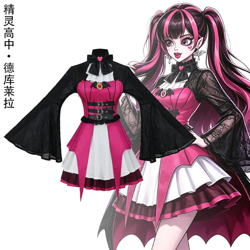 Vampire Draculaura Cosplay Anime Costume Gothic Style Dress Full Set Y2K Uniform Halloween Carnival Party Role Play Outfits