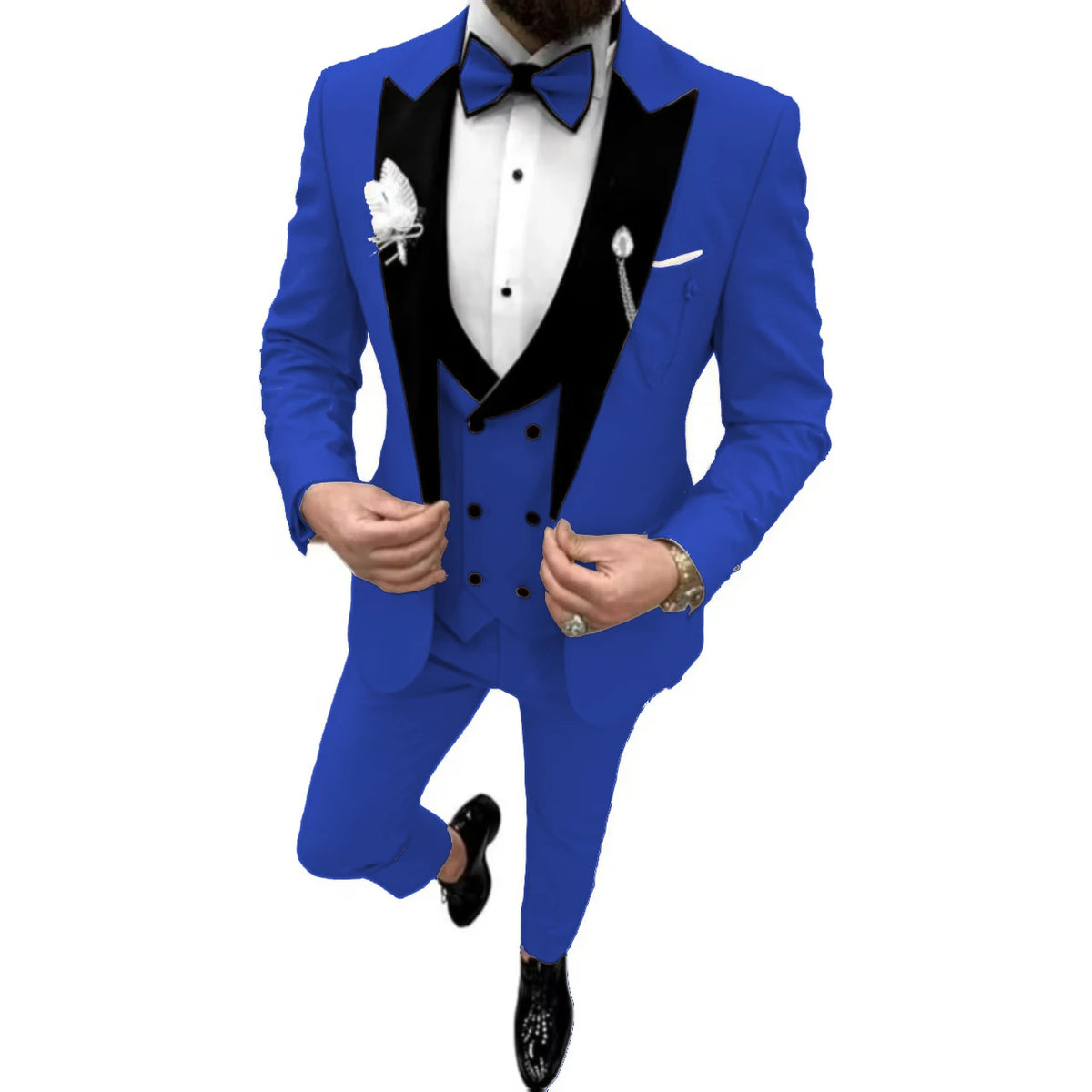Elegant Men Suit Customized 3 Piece Blazer Vest and Pants Set Tuxedo Suits for Men Velvet Peak Lapel Formal Men Suit for Wedding