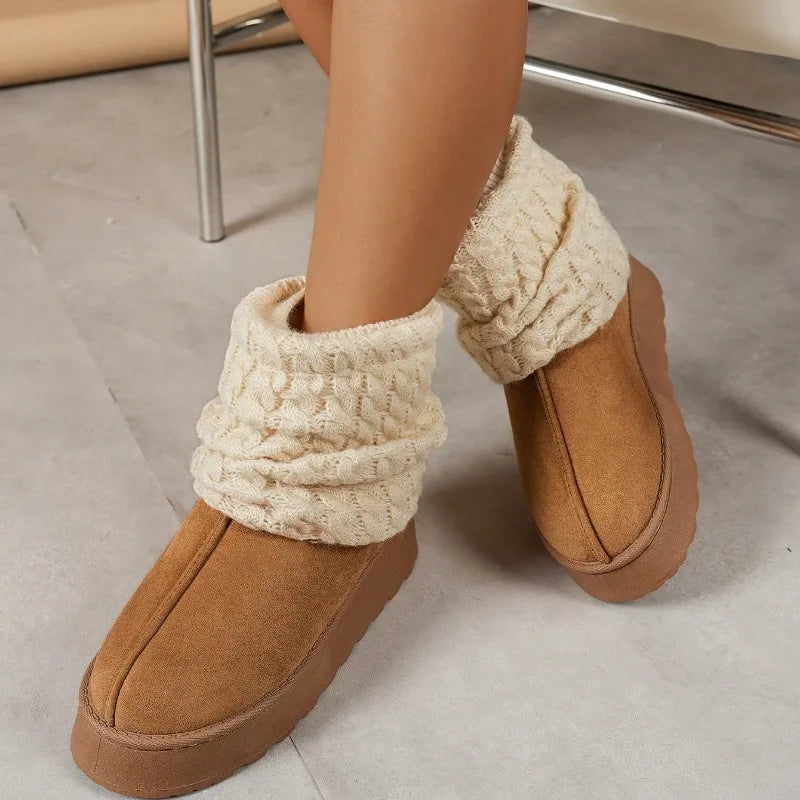 Winter Cute Warm Thick-Sole Comfortable Women's Boots Plush Lining Short Tube Slim Skid-Proof Knitted Sock Snow Boots