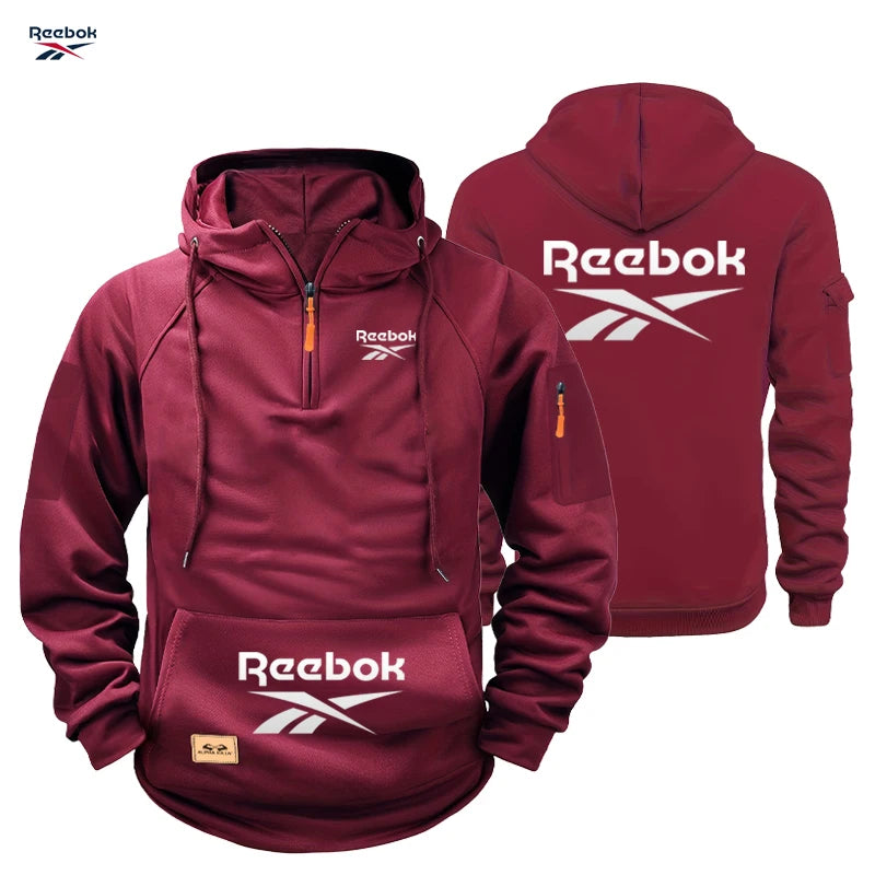 2026 Reebok Men's Winter-Spring Hoodie - Loose Fit Sports Hoodie with Zipper, Long Sleeve, Multiple Pockets - Comfortable Street