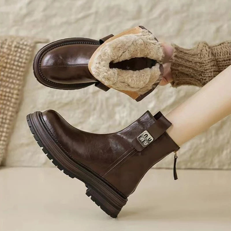 Women Winter Fleece Lined Snow Boots Non Slip Warm Short Boots for Cold Weather
