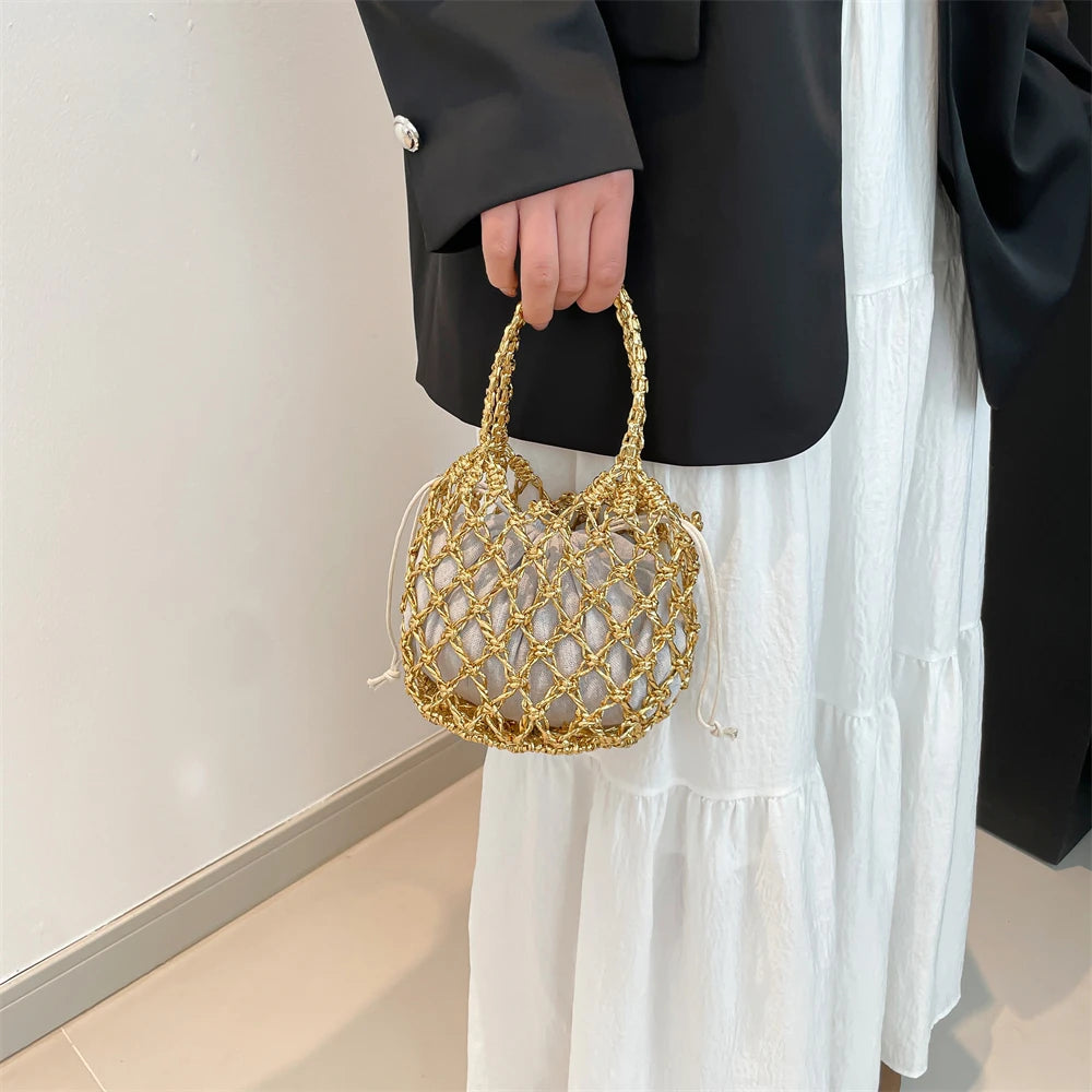 MOODS Handmade Woven Design Round Handle Handbags For Women Eco-friendly Craft Paper Hollow-out Luxury Designer Top-handle Bags