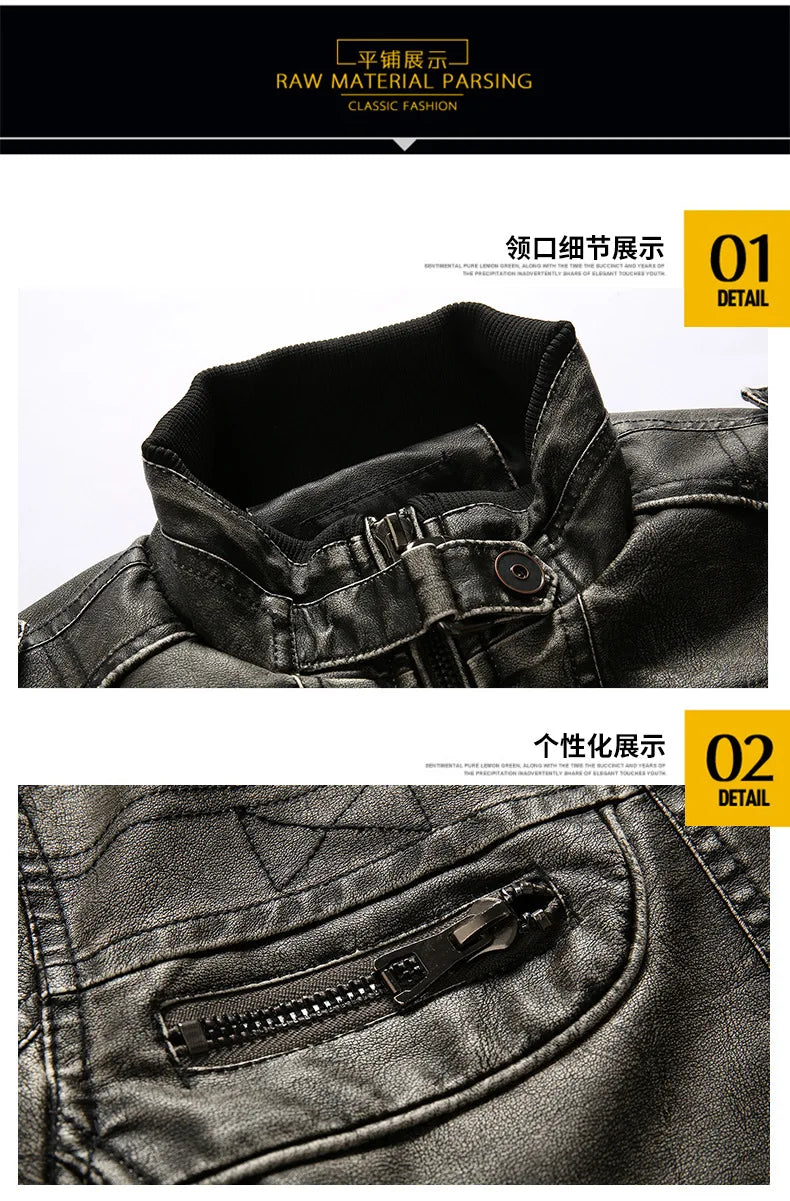 Men's Leather Clothing for Autumn and Winter. Fashionable Young Men's Stand-collar Distressed Personalized Street Leather Coat.
