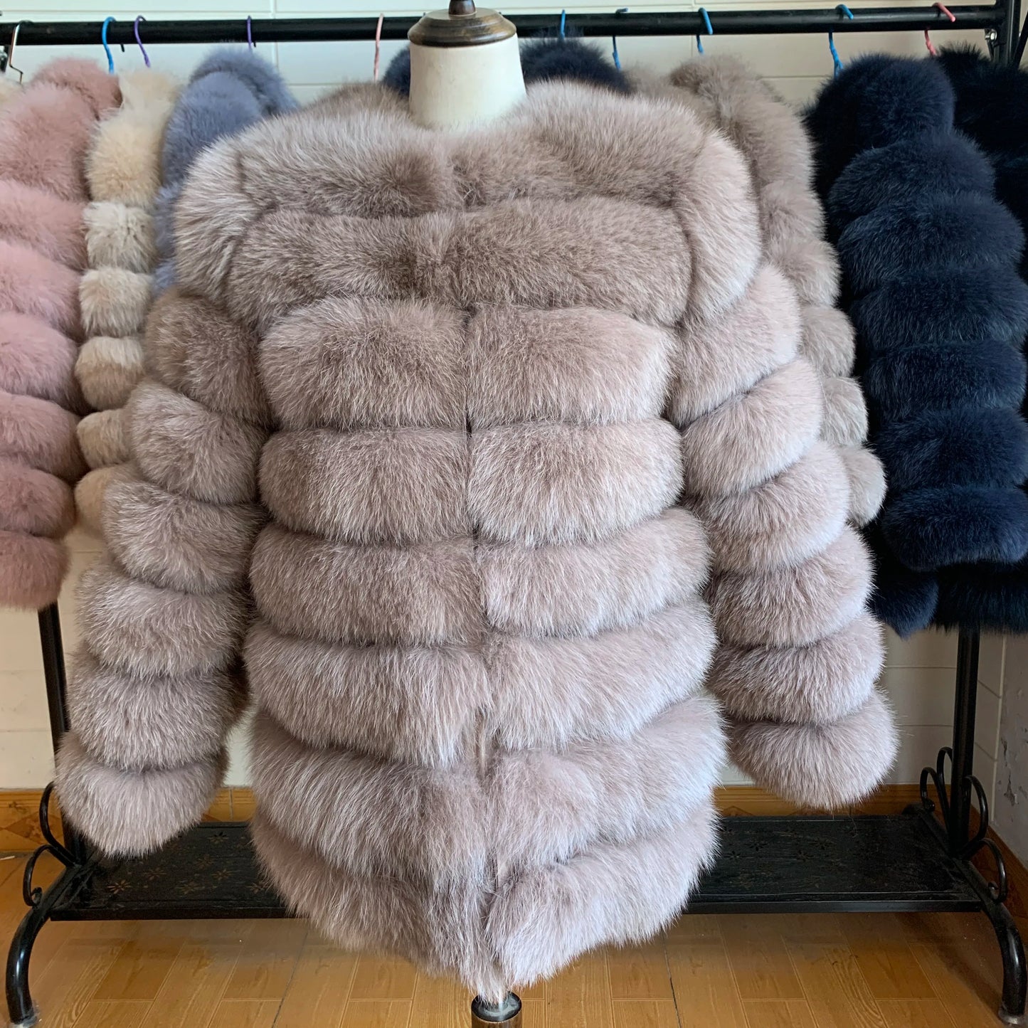 NEW Style Length Sleeves 4in1 Real Fur Coats Women Natural Real Fur Jackets Vest Winter Outerwear Women Fox Fur Coat Quality Fur