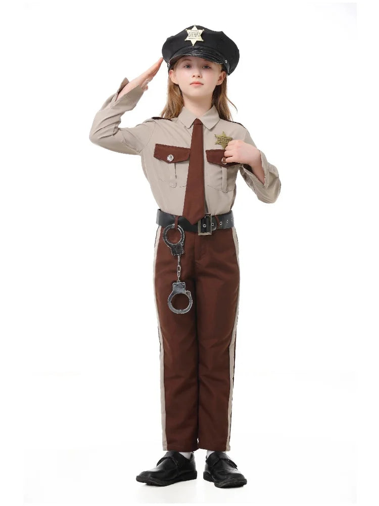 Unisex Sheriff Cosplay Costume Police Uniform Full Set Long Sleeve Halloween Carnival Party Stage Performance Dress Outfits