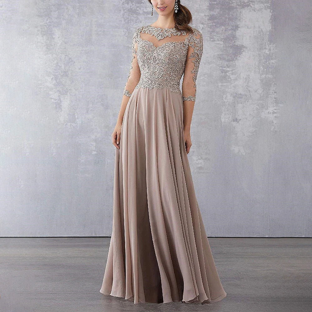 Customized Mother of the Bride Dresses for Weddings Lace Applique Wedding Guest Gowns for Women A Line 3/4 Sleeves Evening Dress