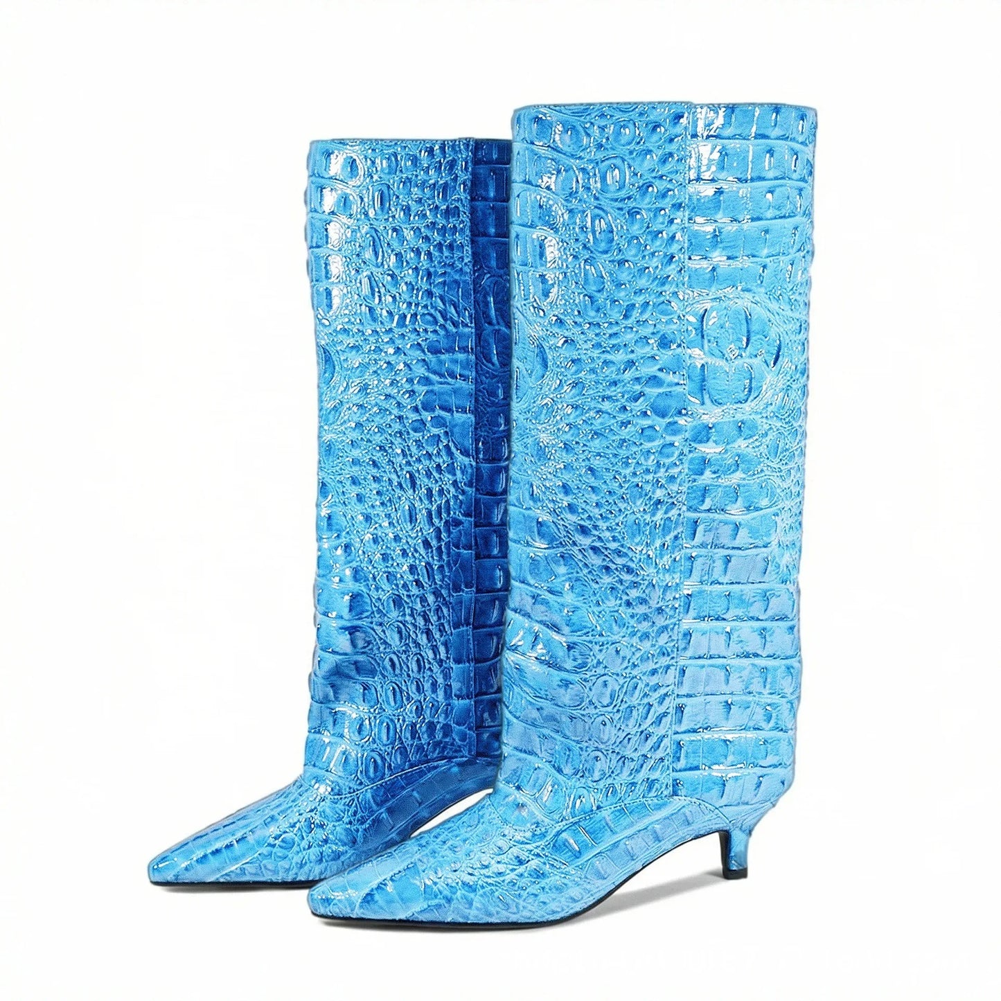 Women's Spring and Autumn New Cat Heel Wide Knee Knee Boots Fashion Pointed Women's Low Heel Mid Heeled Boots