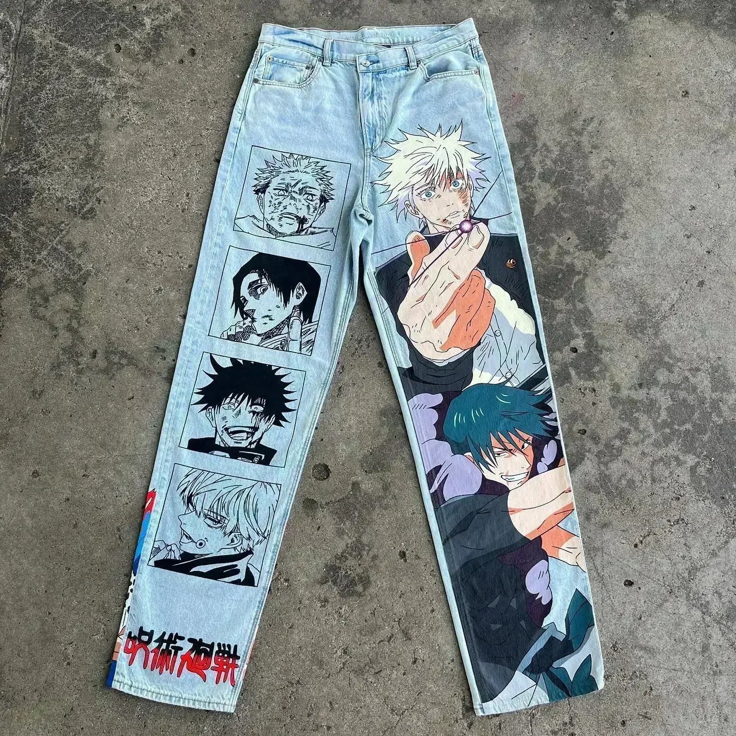 New Y2K Japanese Anime Cartoon Printing Men Loose Trend Jeans Street High Waist Women Pants Hip Hop Harajuku Men's Clothing
