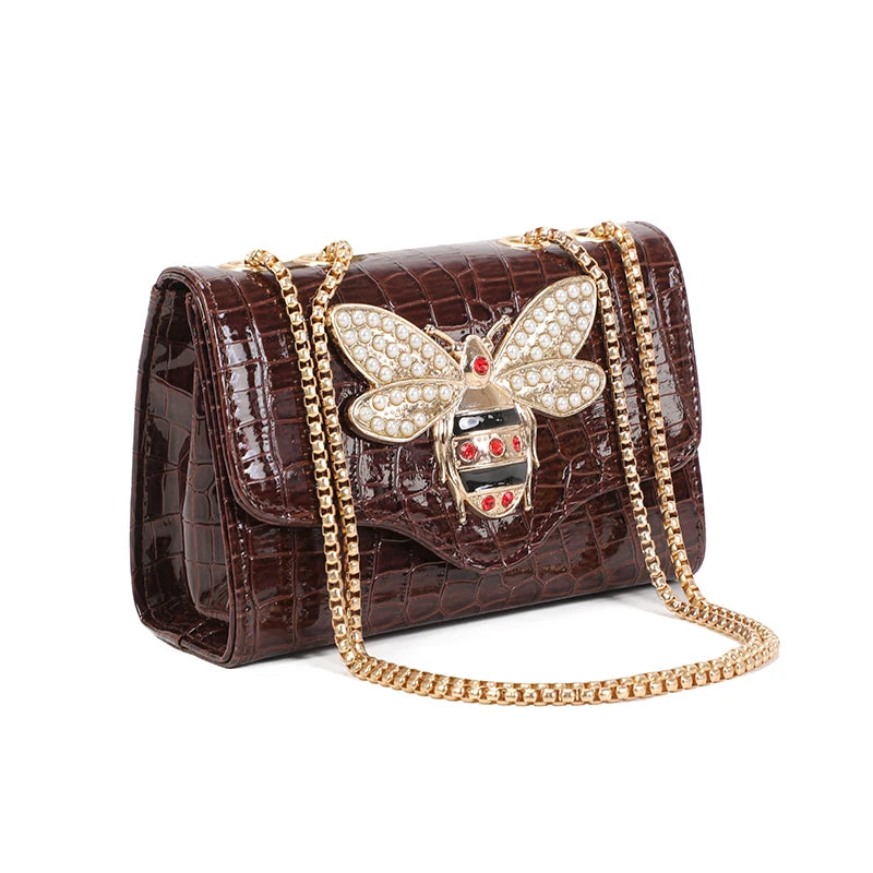 Fashion Luxury Brand Women Handbag 2026 New Retro Bee Female Shoulder Bags Simple High Quality Leather Chain Crossbody Bags