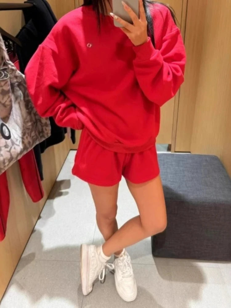 Same Style Letter Round Neck Long Sleeve Top Fashion Elegant Loose Couple Hoodie Solid Color Simple Loose Casual Hoodie 2025