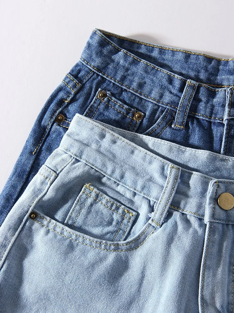 MiuKoMiYa Blue Jeans Shorts Women Summer 2025 Straight Denim Pants Ladies Short Jeans Feminino Women's Denim Shorts High Waisted