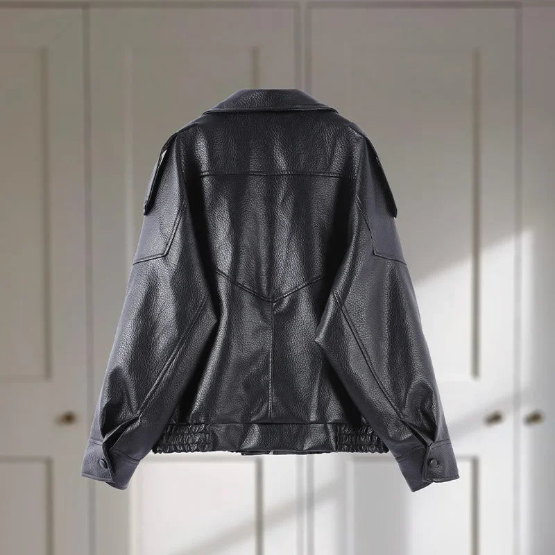 Fashion Leather Women's Jacket Y2k Street Single-breasted High Neck Female Coats 2026 Autumn Black Pu Long Sleeve Lady Jackets