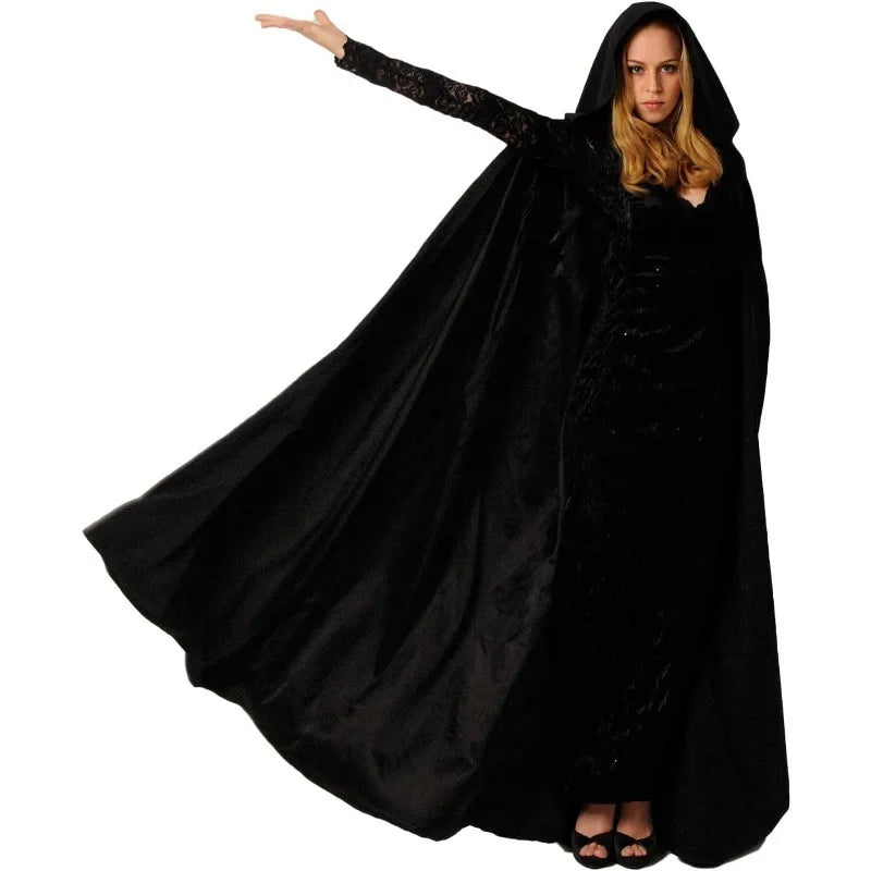 Black Hooded Cape, Suitable For Both Men And Women To Play Vampires, Wizards, And Death Cloaks On Halloween Costume Accessories