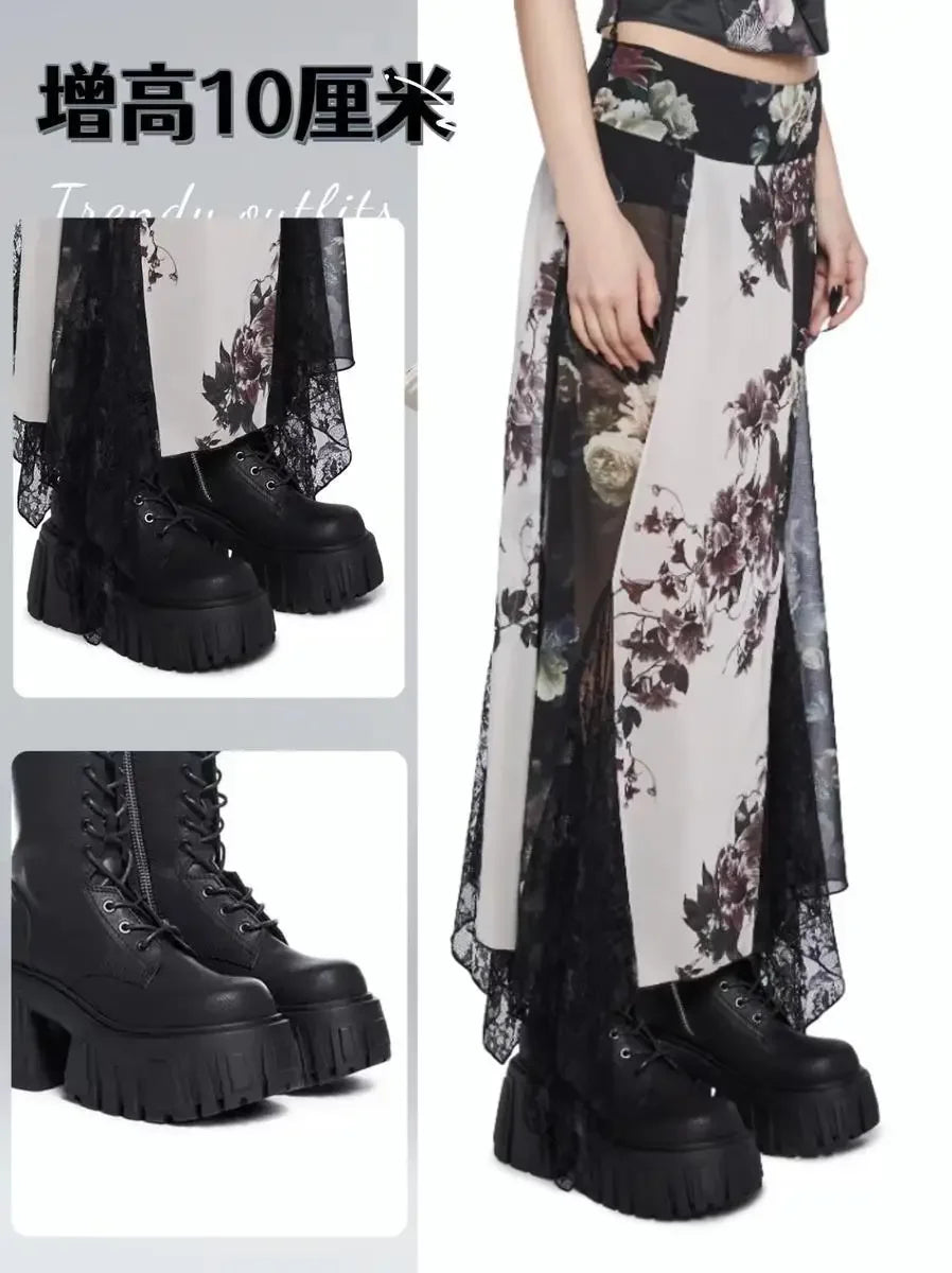 2025 New Women Super High 10cm Shoes Woman Thick-Soled British Style Punk Fashion Platform Thigh High Boots Chunky Heel Pumps