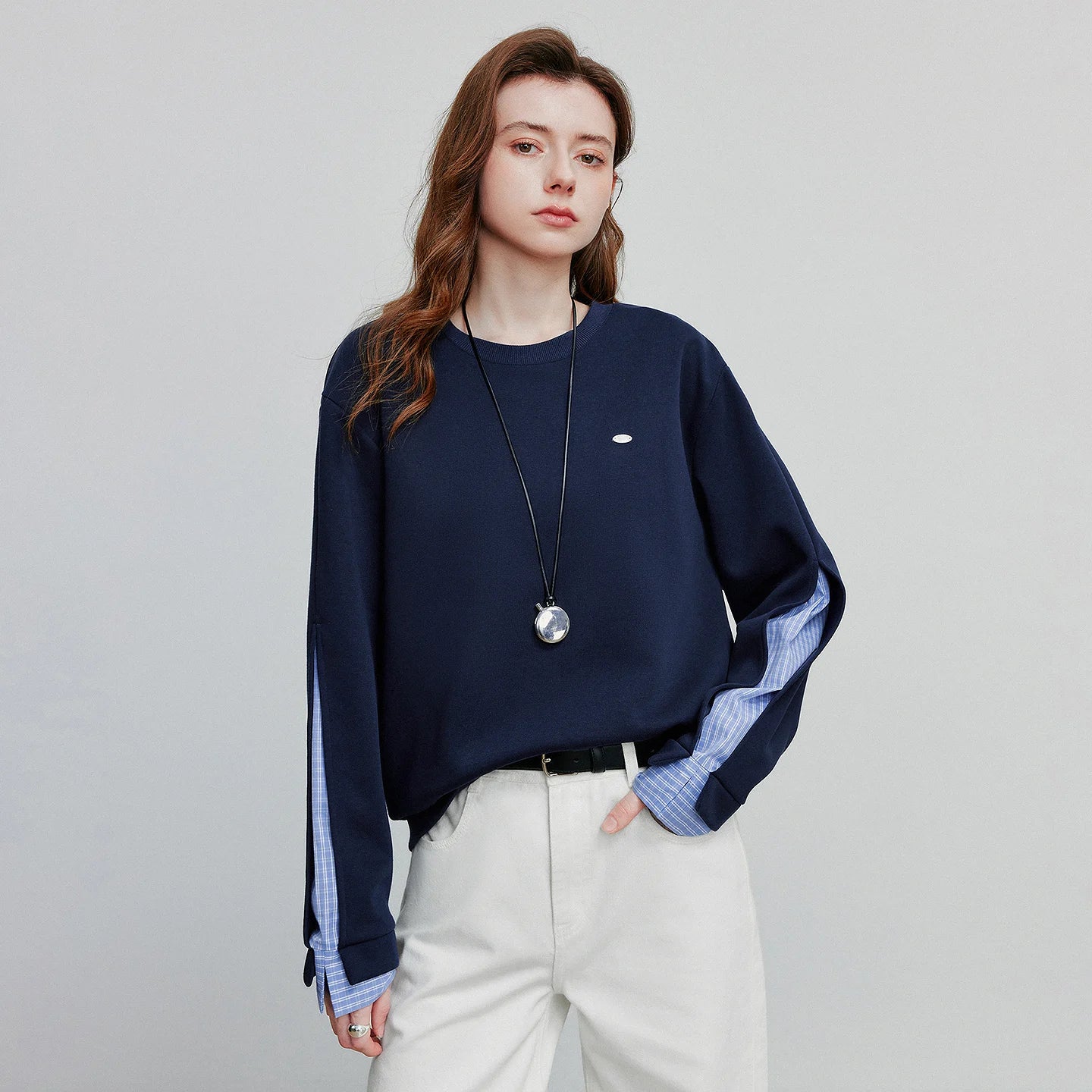 TOYOUTH Women Hoodies Sweatshirt 2025 Autumn New Patchwork Design Round Neck Long Sleeve Pullover Casual Tops