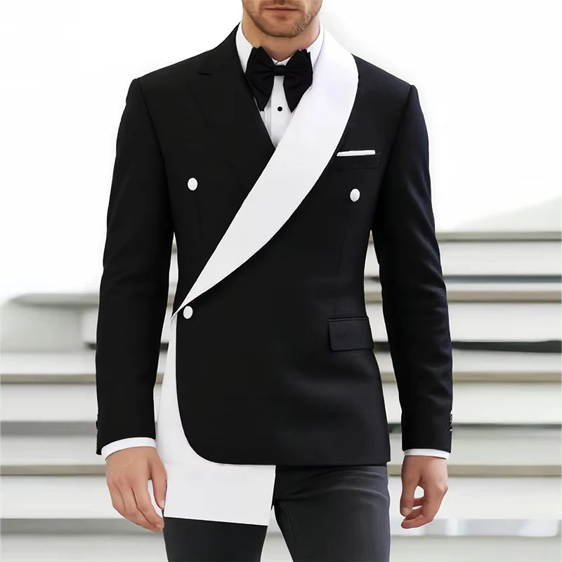 Suit Blazer Jacket Men's Black White Patchwork Suit Jacket Asymmetrical Design Blazer Stage Host Wedding Banquets Party Blazer
