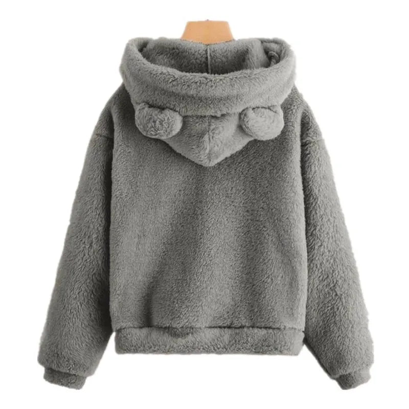 Fall Winter Women's Hoodies Winter Women Long Sleeve Rabbit Ear Hood Sweatshirt Cute Plush Warm Casual Cute Hoodie Tops 2026