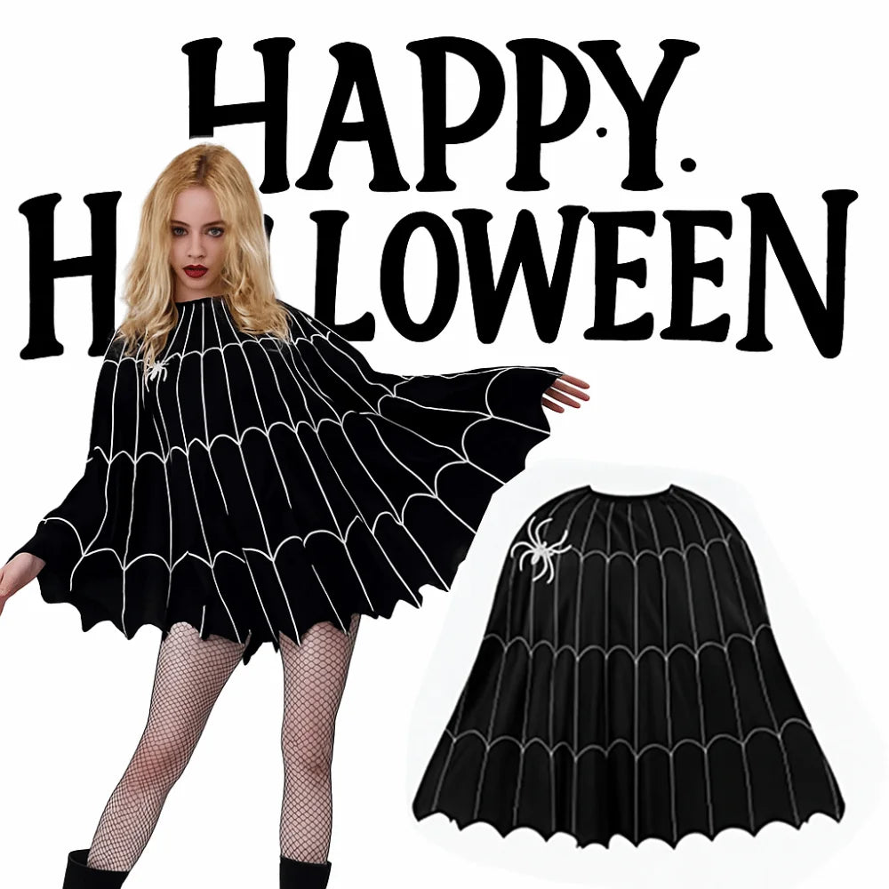 Clothing Prop Halloween Cosplay Cape Loose Spider Net Ghost Hooded Cloak Pumpkin Fun Interaction Witch Cosplay Cloak