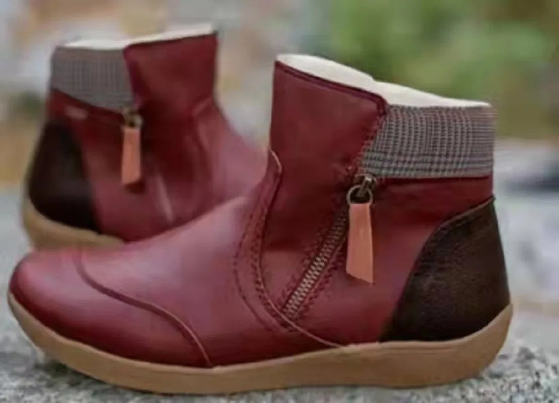 Ankle Boots Women's Plus Size Short 2026 Autumn and Winter Double Zipper Flat Snow Boots Wedges Low Top Shoes Botas Femininas
