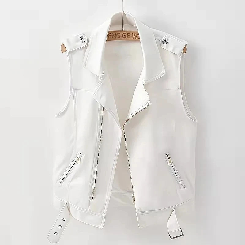 2025 New Women's Denim Tank Top Jacket Fashion Spring Summer Zipper White Sleeveless Tank Tops Female Jeans Coat