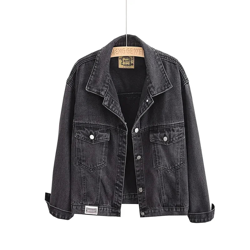 Fashion Women's Black Washed Denim Jackets Spring Autumn Vintage Jeans Coat Oversize Loose Outerwear Lady Casual Tops Overcoat