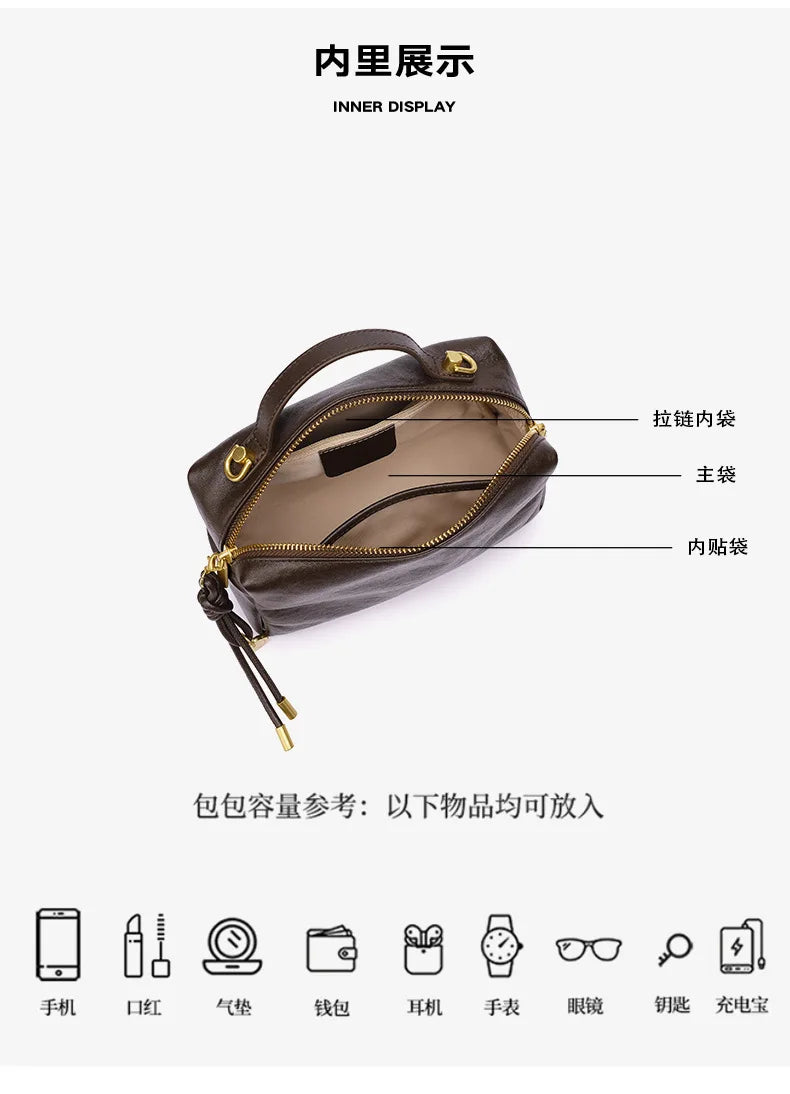 YANATARI Luxury Handbags Female Crossbody Bags Shoulder Bag Women Bags New Fashion 2026 Genuine Cowhide Leather Satchel
