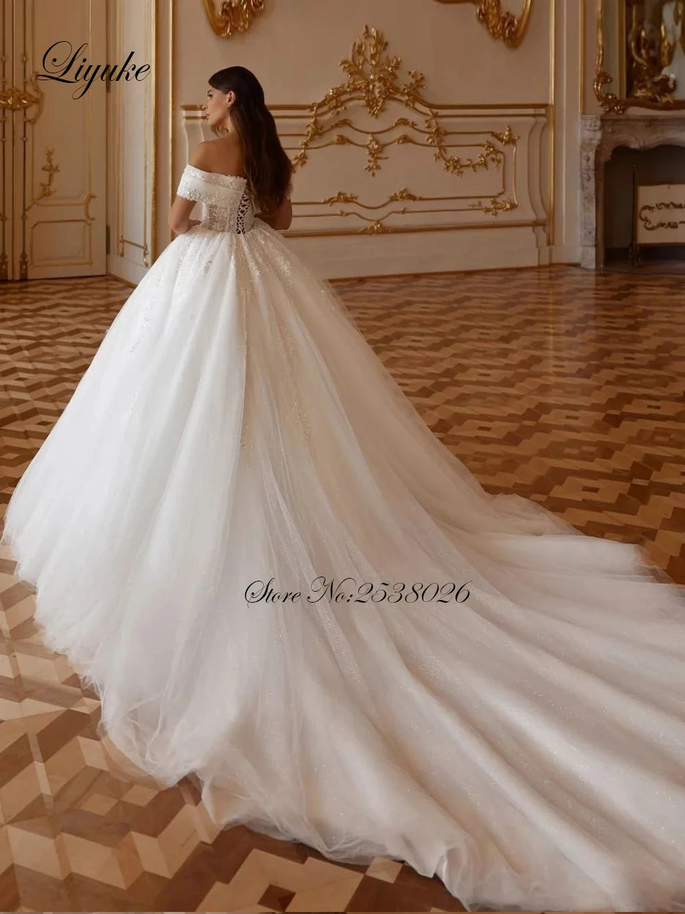 Liyuke Customize Made Luxury Off Shoulder Sleeves Ball Gown Princess Wedding Dress Stunning Appliques Lace Bridal Gowns Vestido