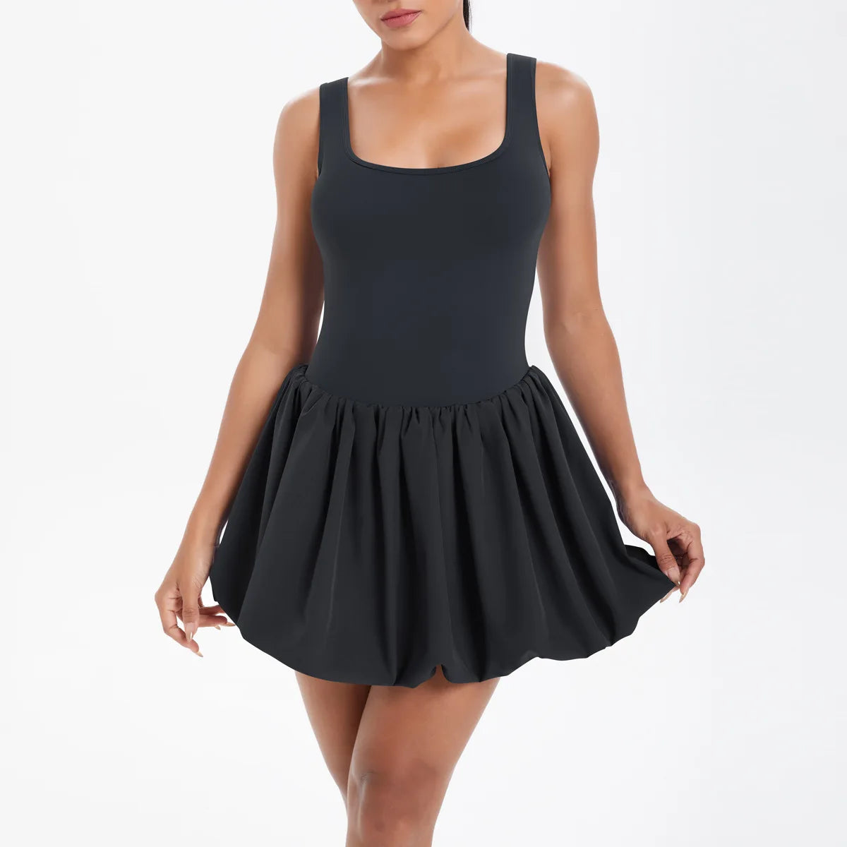 Women One Piece Tennis Dress Summer Solid Color Pocket Outdoor Running Suit Female Breathable Quick Dry Skirt Workout Clothes