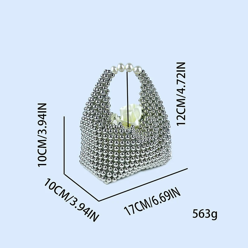 European and American high-end texture handmade silver beaded pillow bag, banquet bag, fashionable and versatile