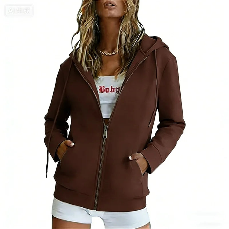 Spring Autumn Fashion loose zipper Hoodies Women cardigan coat Daily Long Sleeve tops Versatile Casual Hoodies Women Sweatshirt