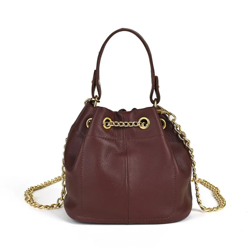 LD-Soft Leather Bag Versatile for All Seasons, Sweet and Ladylike. Top Layer Cowhide Handbag, Single Shoulder Bucket Bag