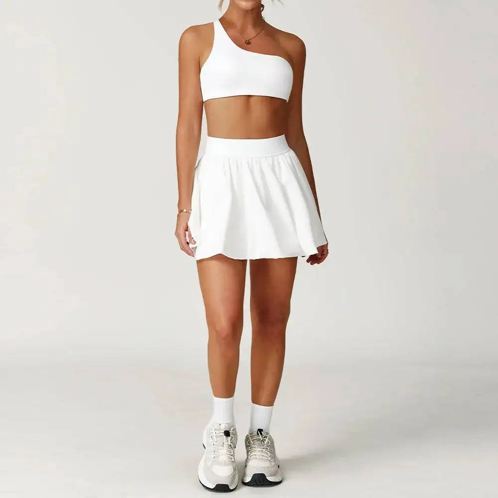 PCS Women S Yoga Set Tracksuit One Shoulder D Floral Sports Bra Pleate High Waist Short Skirt Workout Clothes Running Gym Suit