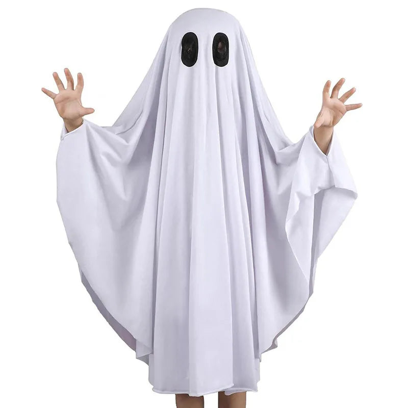 New Halloween Cloak White Ghost Pullover Cloak Kids Adult Horror Party Dress Up Cape Cosplay Costume