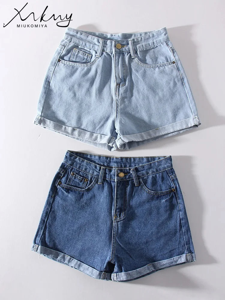 MiuKoMiYa Blue Jeans Shorts Women Summer 2025 Straight Denim Pants Ladies Short Jeans Feminino Women's Denim Shorts High Waisted