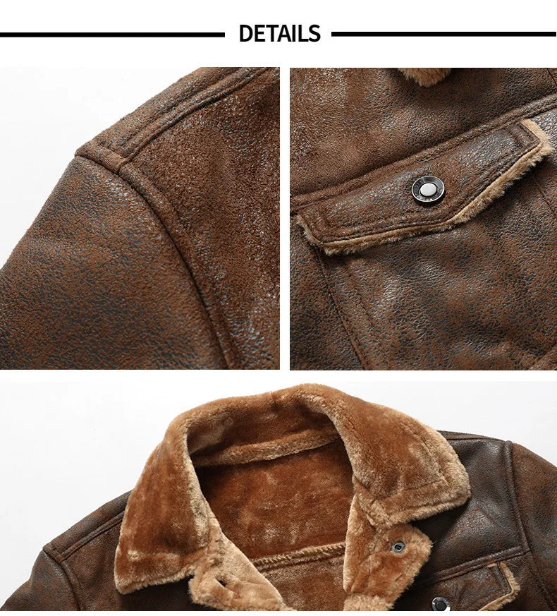 High Quality Leather Jackets Casual Man Winter Fleece Motorcycle Faux Leather Jacket Male Anti-wind Lapel Zipper Jackets Men
