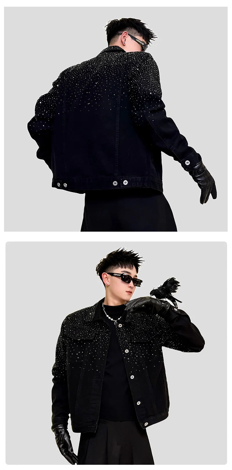 Fashion Denim Jacket High-End Handsome Shiny Rhinestone Light Luxury Trendy Men's Jacket Long Sleeve Single-Breasted Jackets