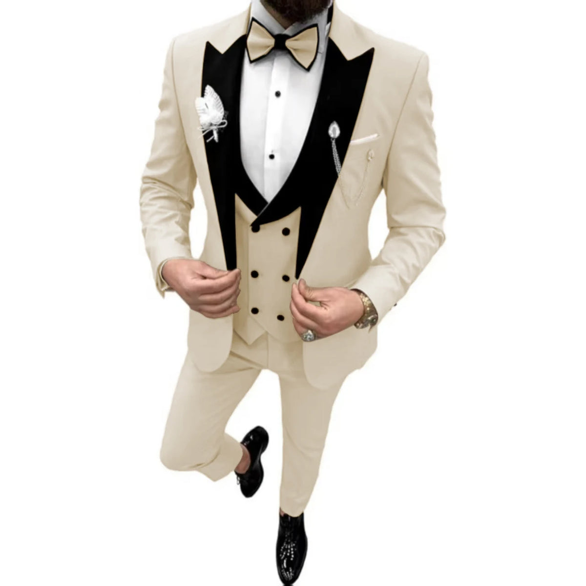 Elegant Men Suit Customized 3 Piece Blazer Vest and Pants Set Tuxedo Suits for Men Velvet Peak Lapel Formal Men Suit for Wedding