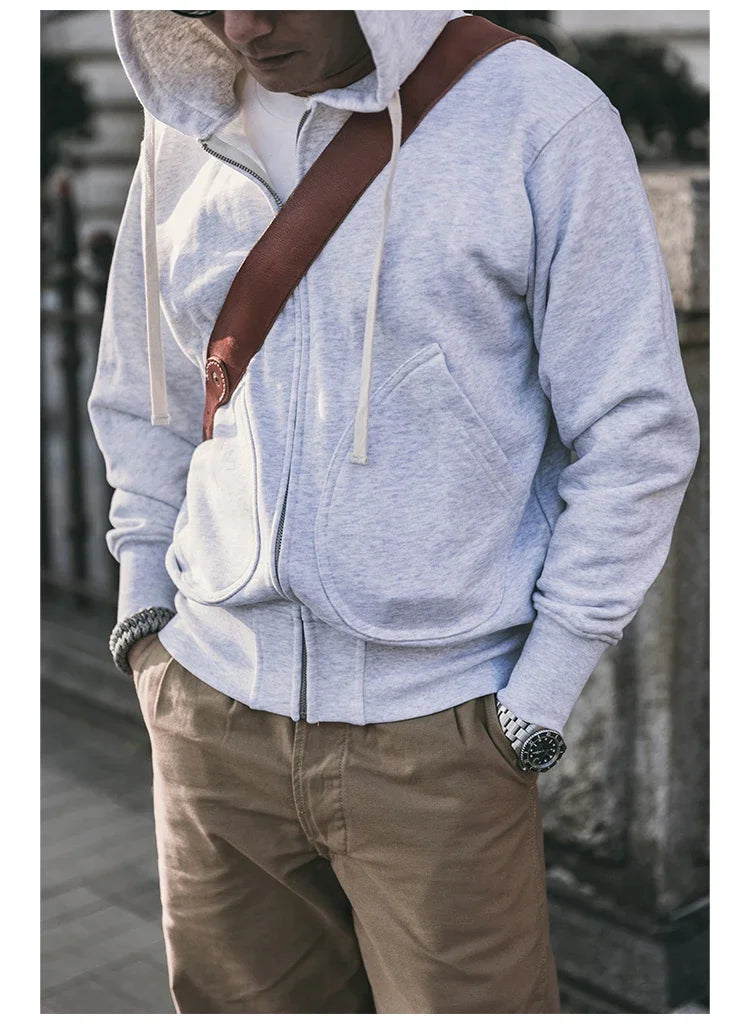 Non Stock Men's Zip Up Hooded Sweatshirt Heavyweight Solid Color Hoodies Thick